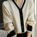 Early autumn elegant lace collar color-block long-sleeve knitwear - liwisi