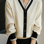 Early autumn elegant lace collar color-block long-sleeve knitwear - liwisi