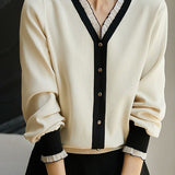 Early autumn elegant lace collar color-block long-sleeve knitwear - liwisi