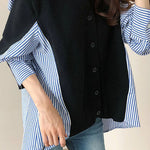 Loose casual color-block spliced striped coat - liwisi