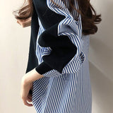 Loose casual color-block spliced striped coat - liwisi