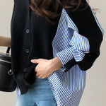 Loose casual color-block spliced striped coat - liwisi