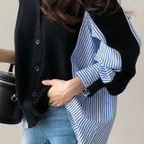 Loose casual color-block spliced striped coat - liwisi