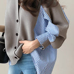 Loose casual color-block spliced striped coat - liwisi