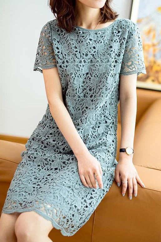 Fashionable lace hollow-out dress - liwisi