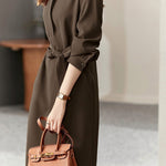 Elegant commuting stand-collar waist-cinched dress - liwisi