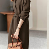 Elegant commuting stand-collar waist-cinched dress - liwisi