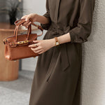 Elegant commuting stand-collar waist-cinched dress - liwisi