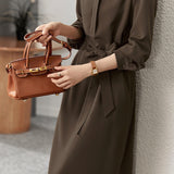 Elegant commuting stand-collar waist-cinched dress - liwisi