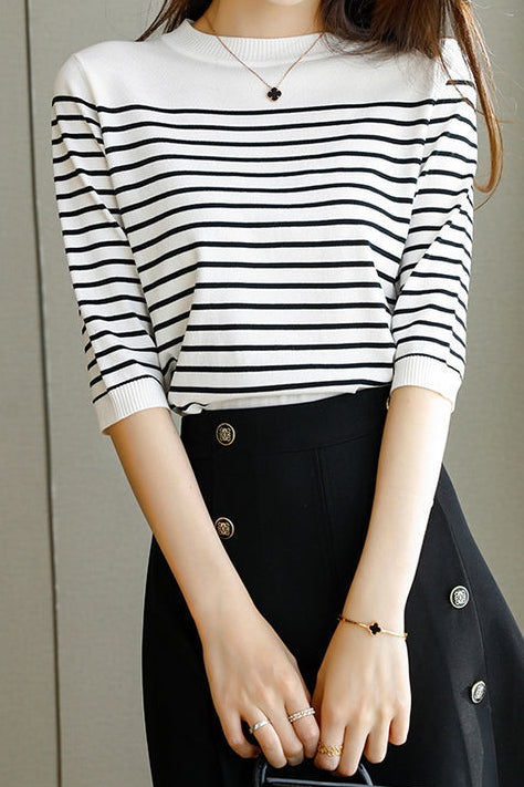 Fashionable casual classic striped sweater - liwisi