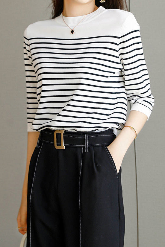 Fashionable casual classic striped sweater - liwisi