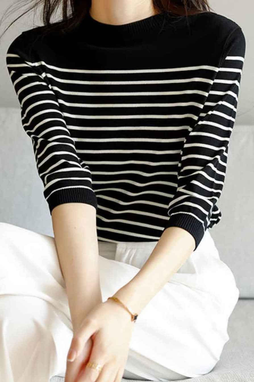 Fashionable casual classic striped sweater - liwisi