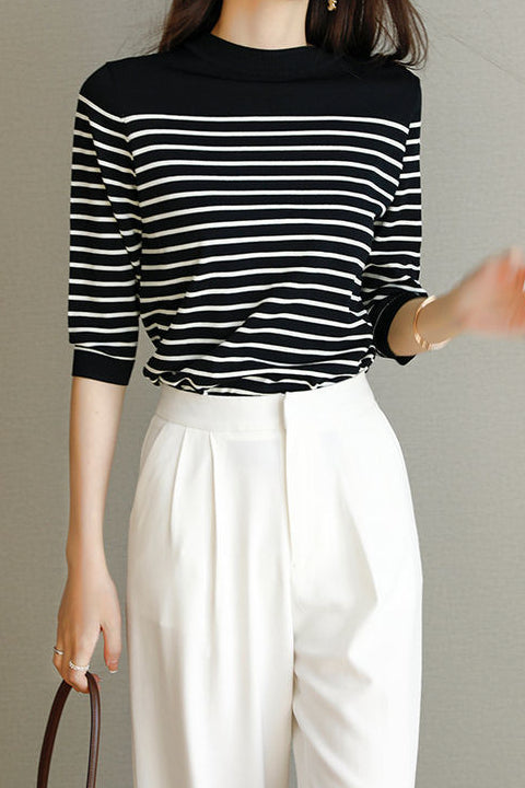 Fashionable casual classic striped sweater - liwisi