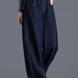 Fashionable elastic waist curved-leg jeans