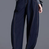 Fashionable elastic waist curved-leg jeans