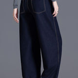 Fashionable elastic waist curved-leg jeans