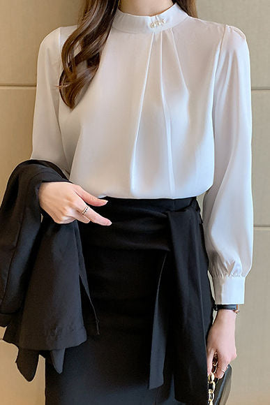 Exquisite pearl satin shirt - liwisi