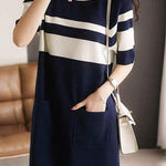 Simple Color-block Horizontal Striped Dress - liwisi