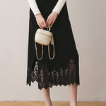 Early autumn lace paneled split midi skirt - liwisi