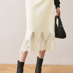 Early autumn lace paneled split midi skirt - liwisi