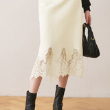 Early autumn lace paneled split midi skirt - liwisi