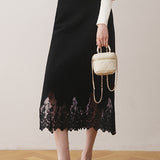 Early autumn lace paneled split midi skirt - liwisi