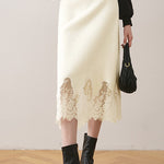 Early autumn lace paneled split midi skirt - liwisi