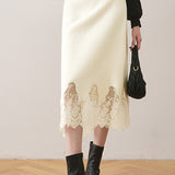 Early autumn lace paneled split midi skirt - liwisi