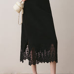 Early autumn lace paneled split midi skirt - liwisi