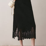 Early autumn lace paneled split midi skirt - liwisi
