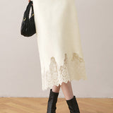 Early autumn lace paneled split midi skirt - liwisi