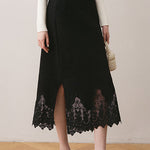 Early autumn lace paneled split midi skirt - liwisi