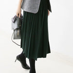 Early autumn woolen pleated midi skirt - liwisi