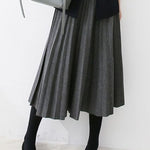 Early autumn woolen pleated midi skirt - liwisi