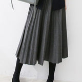 Early autumn woolen pleated midi skirt - liwisi