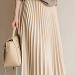 Early autumn woolen pleated midi skirt - liwisi
