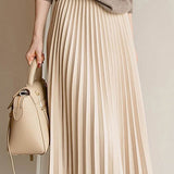 Early autumn woolen pleated midi skirt - liwisi