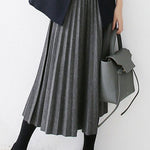 Early autumn woolen pleated midi skirt - liwisi
