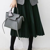 Early autumn woolen pleated midi skirt - liwisi
