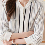 Simple commuter striped long-sleeve shirt - liwisi