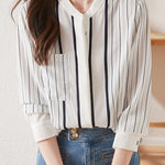 Simple commuter striped long-sleeve shirt - liwisi