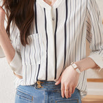 Simple commuter striped long-sleeve shirt - liwisi