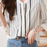 Simple commuter striped long-sleeve shirt - liwisi