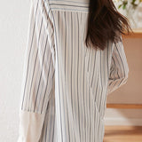Simple commuter striped long-sleeve shirt - liwisi