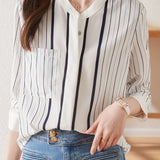 Simple commuter striped long-sleeve shirt - liwisi