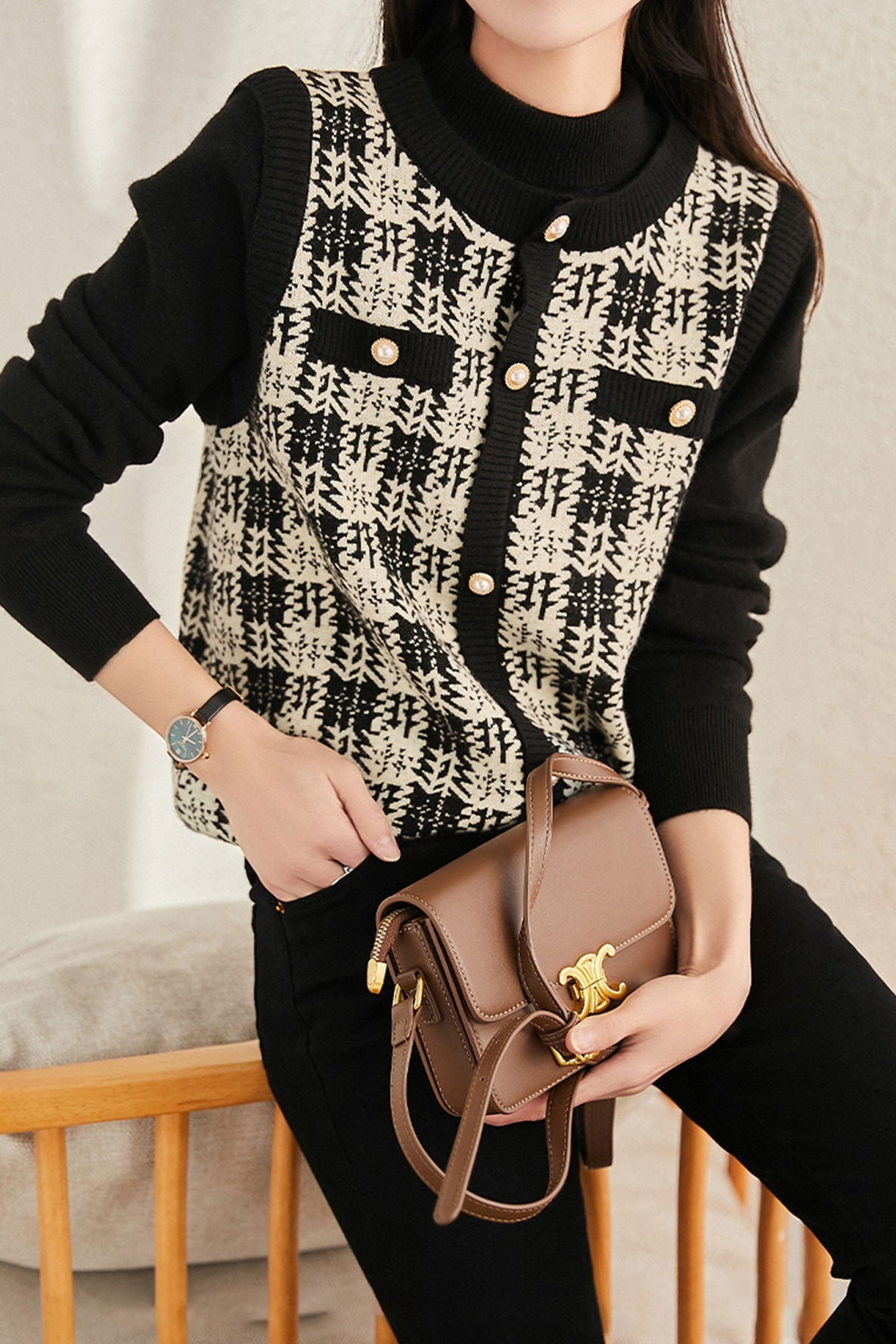 Early autumn elegant fake two-piece pullover sweater - liwisi