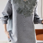 Early autumn stylish casual lace paneled sweatshirt - liwisi