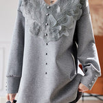 Early autumn stylish casual lace paneled sweatshirt - liwisi