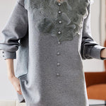 Early autumn stylish casual lace paneled sweatshirt - liwisi
