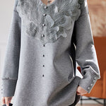 Early autumn stylish casual lace paneled sweatshirt - liwisi